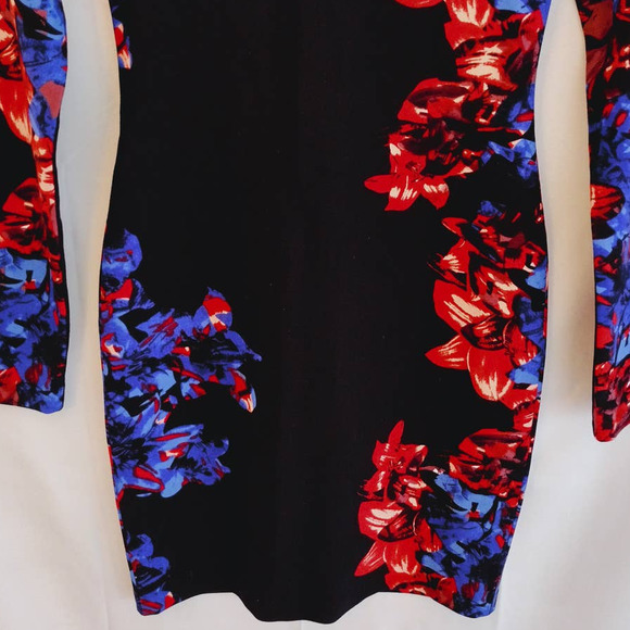 Parker | Black & Floral Cage-Back Long Sleeve Bodycon Mini Dress - Picture 5 of 12